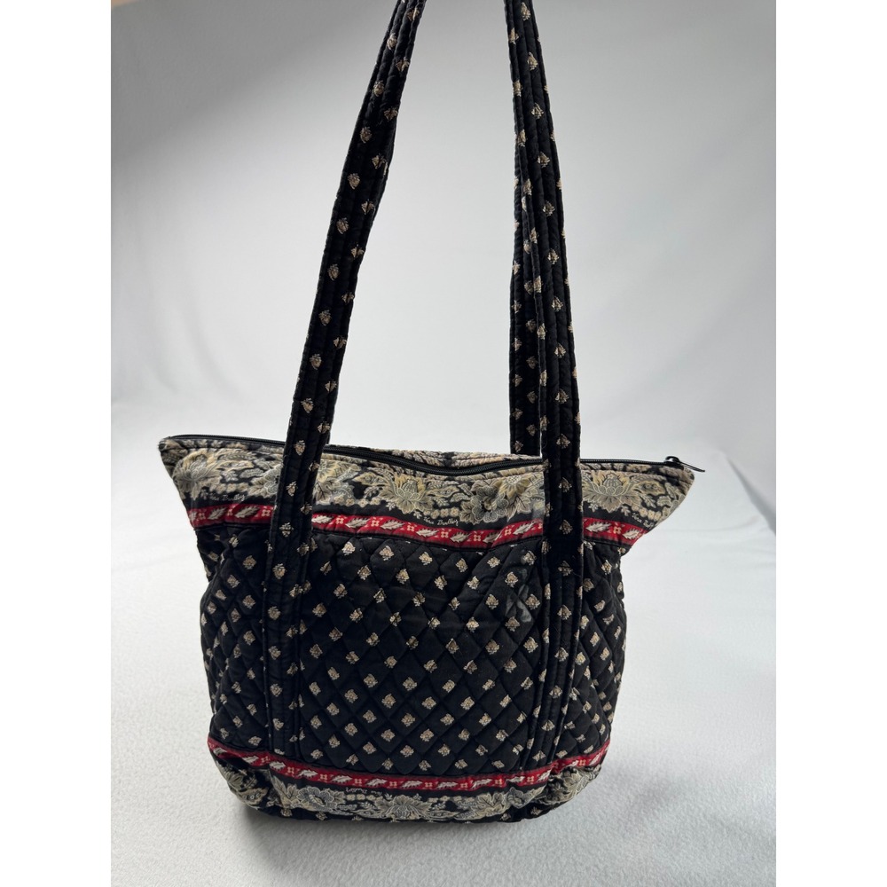 Boho Vera Bradley Women Quilted Tote Bag Black Red Floral Paisley Pocket